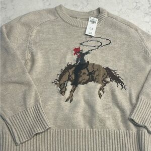 Abercrombie & Fitch Beige Sweater with Cowboy Design